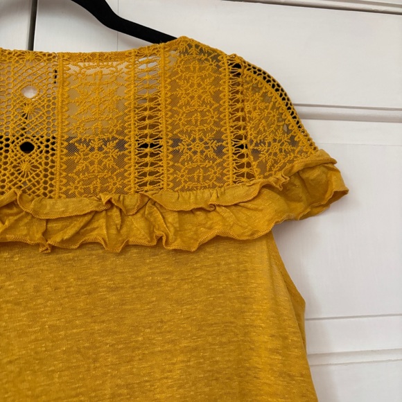 Sézane Lucette 100% Linen Blouse Saffron Yellow Lace Ruffle Top Size Small Shirt - Picture 14 of 16